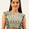 Women Royal Dwells | Women'S Green Gold Toned Sequincee Work Net Readymade Blouse - Royal Dwells