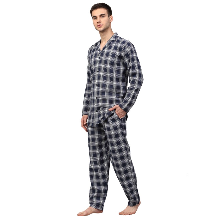 Women Jainish | Men'S Navy Blue Checked Night Suits ( Gns 001Navy-White ) - Jainish