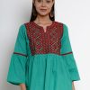 Women Wahe-NOOR | Women'S Sea Green U0026 Red Embroidered Top - Wahe-Noor