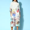 Women Indo Era | Women'S Floral Print Linen Blend A-Line Midi Dress - Indo Era Blue