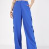 Women Lyush | Women'S Royal Blue Multi Pocket Detail Cargo Pants - Lyush