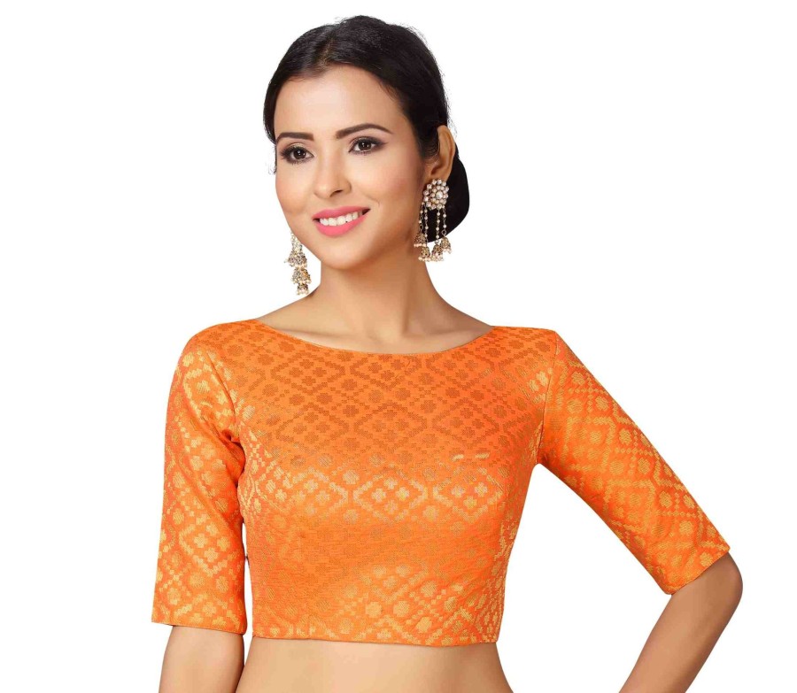 Women Shringaar | Women Orange Brocade Saree Blouse By Shringaar (1Pc)