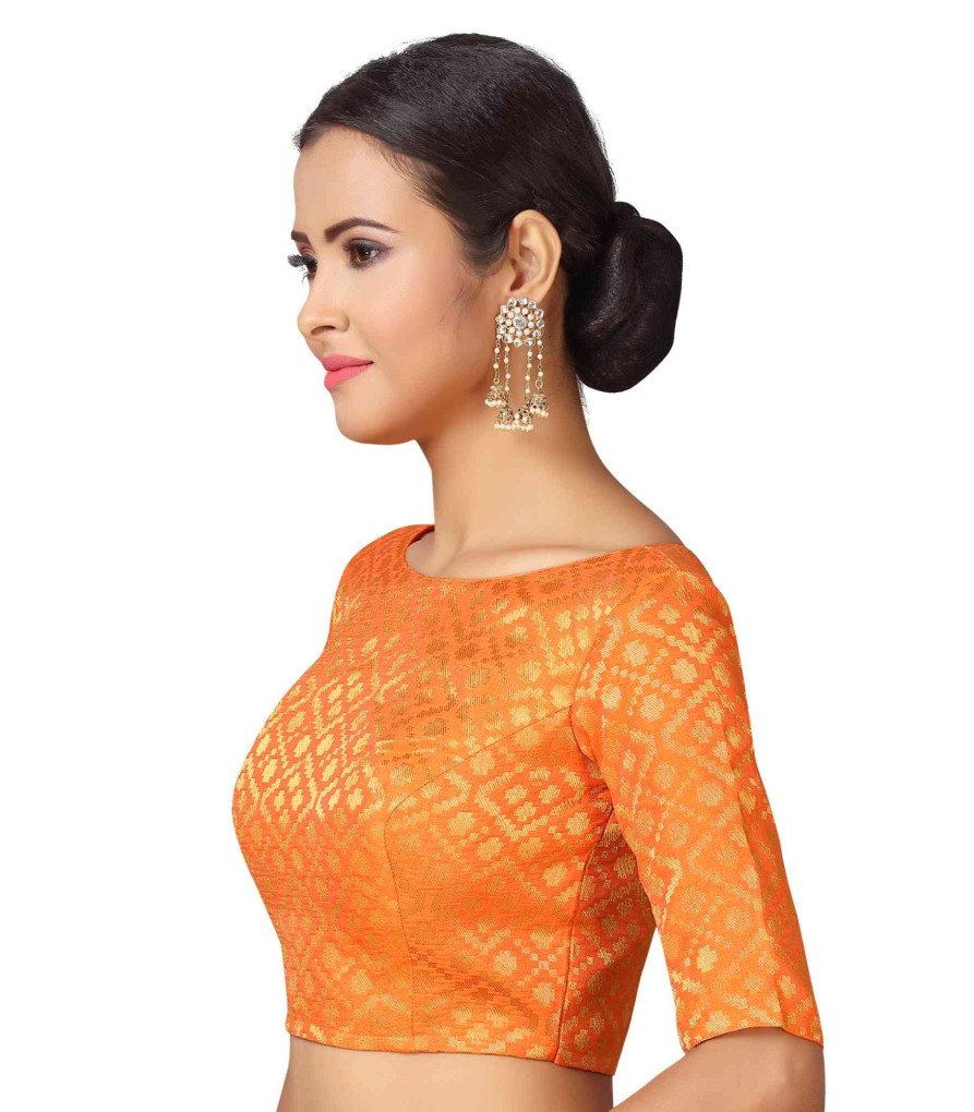 Women Shringaar | Women Orange Brocade Saree Blouse By Shringaar (1Pc)