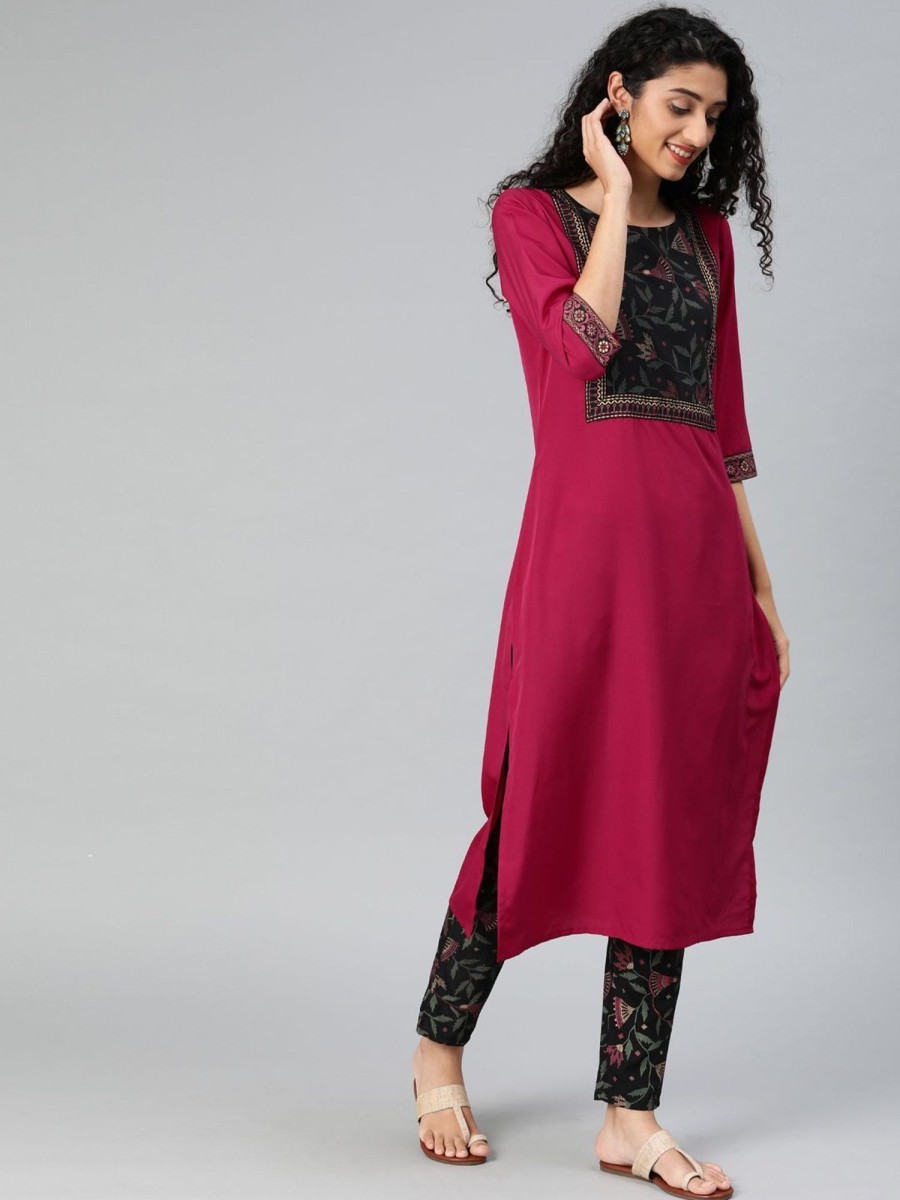 Women Ziyaa | Women'S Colour Solid Straight Crepe Kurta - Ziyaa Pink