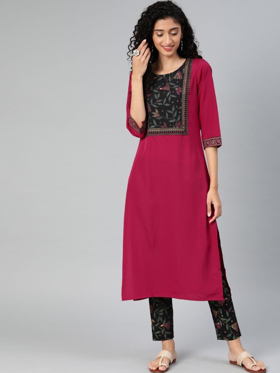 Women Ziyaa | Women'S Colour Solid Straight Crepe Kurta - Ziyaa Pink