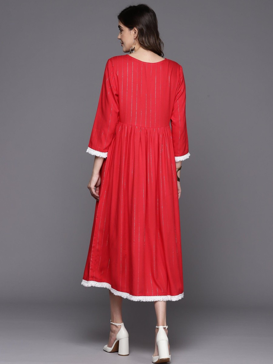 Women Indo Era | Women'S Embroide A-Line Ethnic Dress - Indo Era Red