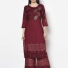 Women Aniyah | Women'S Maroon Rayon Block Print Straight Kurta - Aniyah