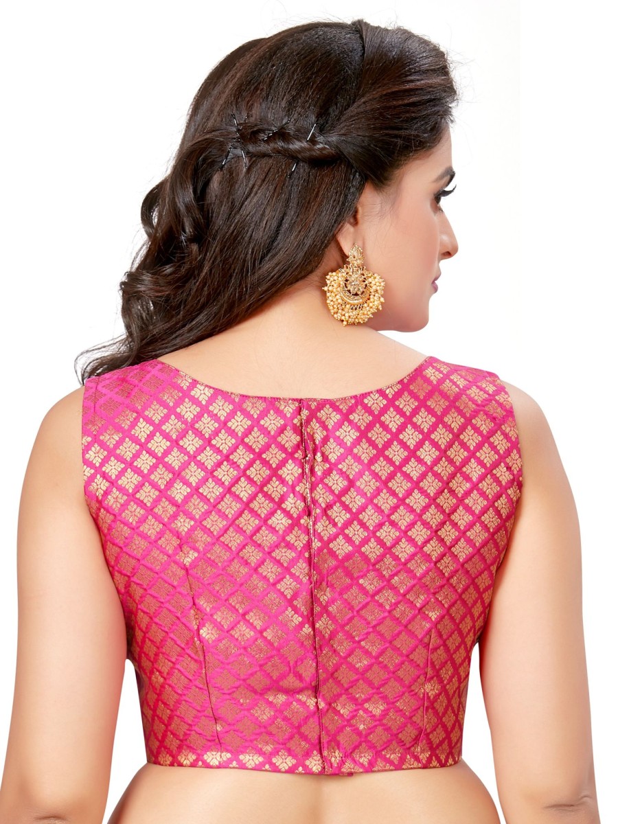 Women Madhu Fashion | Women'S Brocade Sleeveless Readymade Saree Blouse - Madhu Fashion Pink