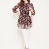 Women BitterLime | Women'S And Rose Pink Shirt Collar Floral Printed Tunic - Bitterlime Black