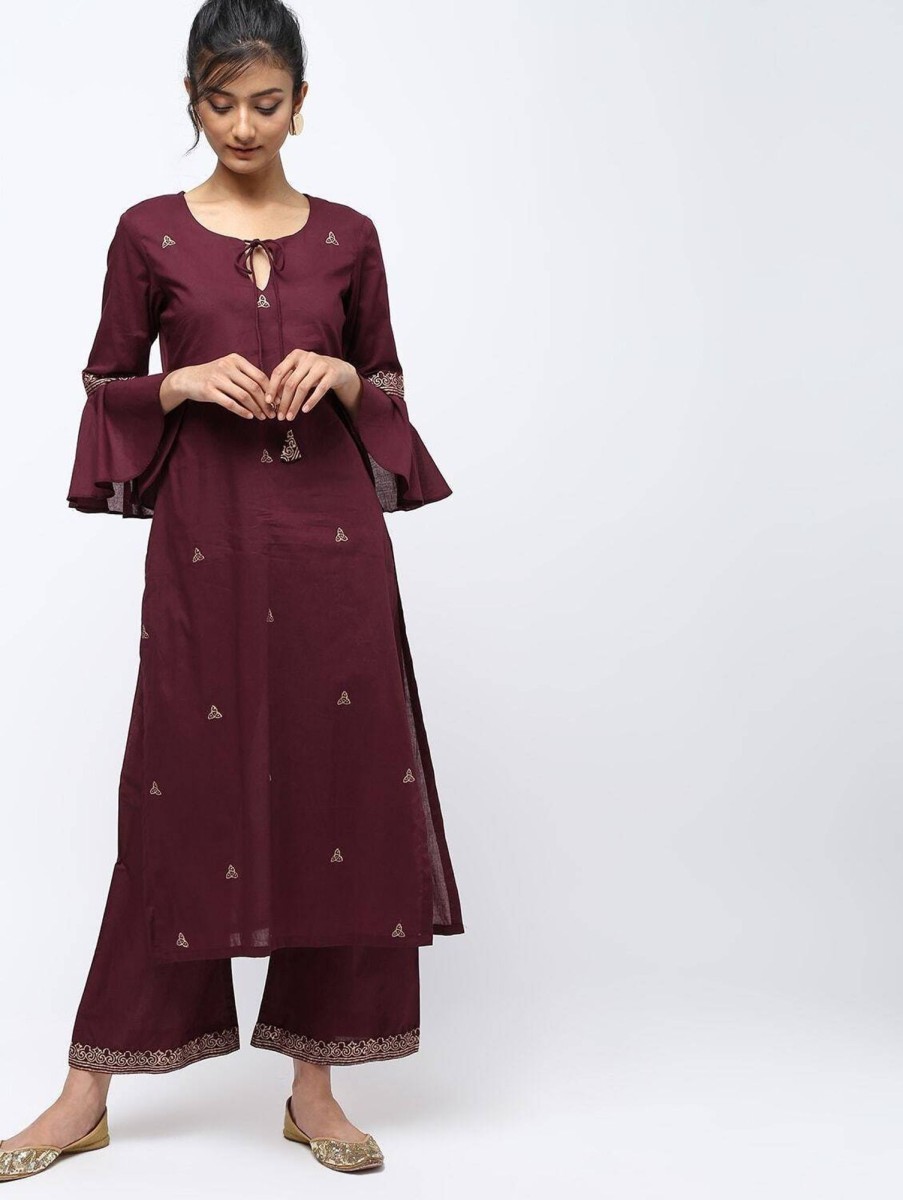 Women CHEERA | Women'S Brown Straight Front Keyhole Kurta Only - Cheera