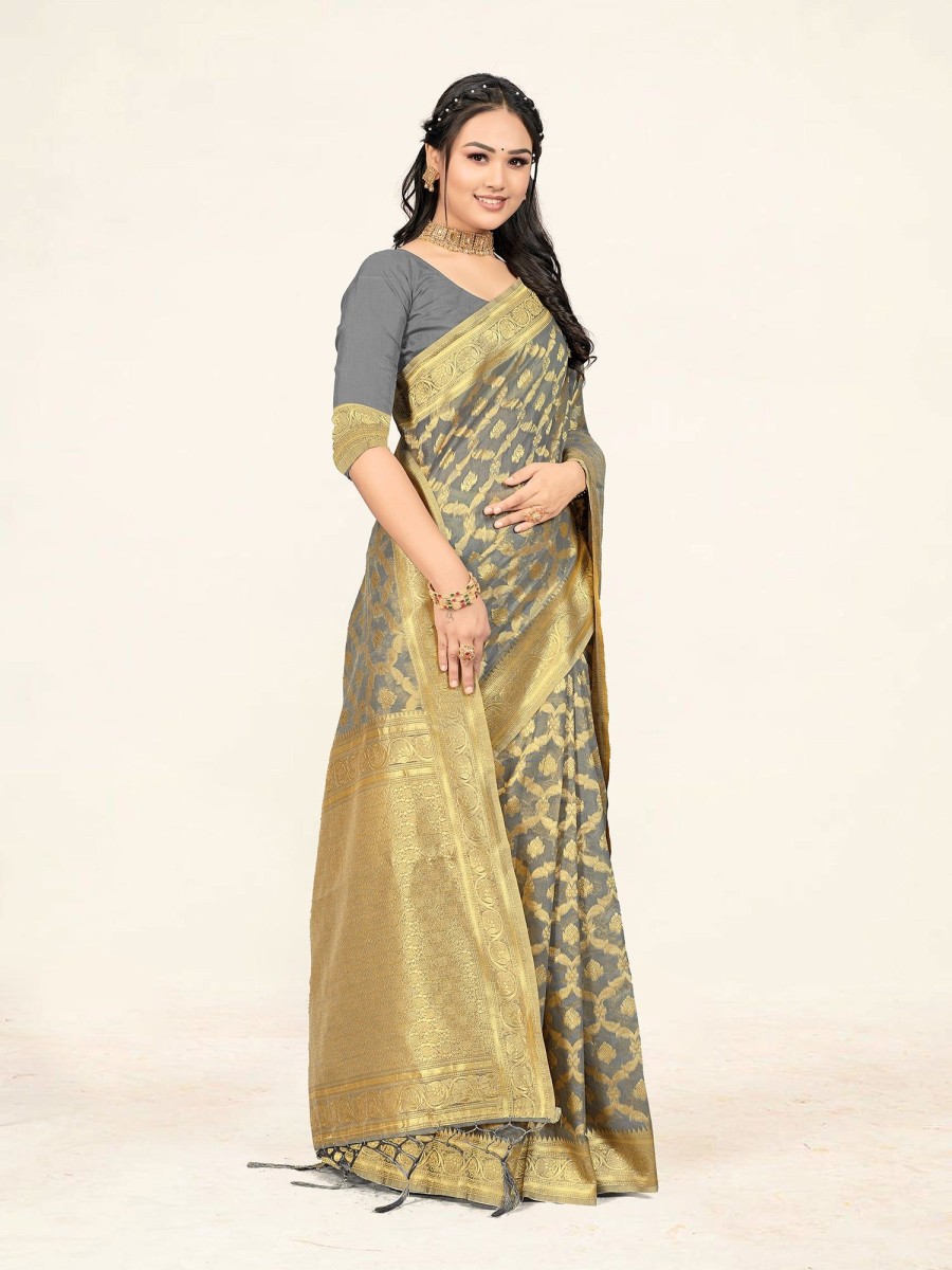 Women Sweet Smile | Women'S Color Stylish Saree With Blouse Set - Sweet Smile Grey