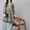 Women Janasya | Women'S Floral Print Cotton Tunics - Janasya Black