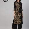 Women Ziyaa | Women'S Black Color Foil Print Straight Only Kurta