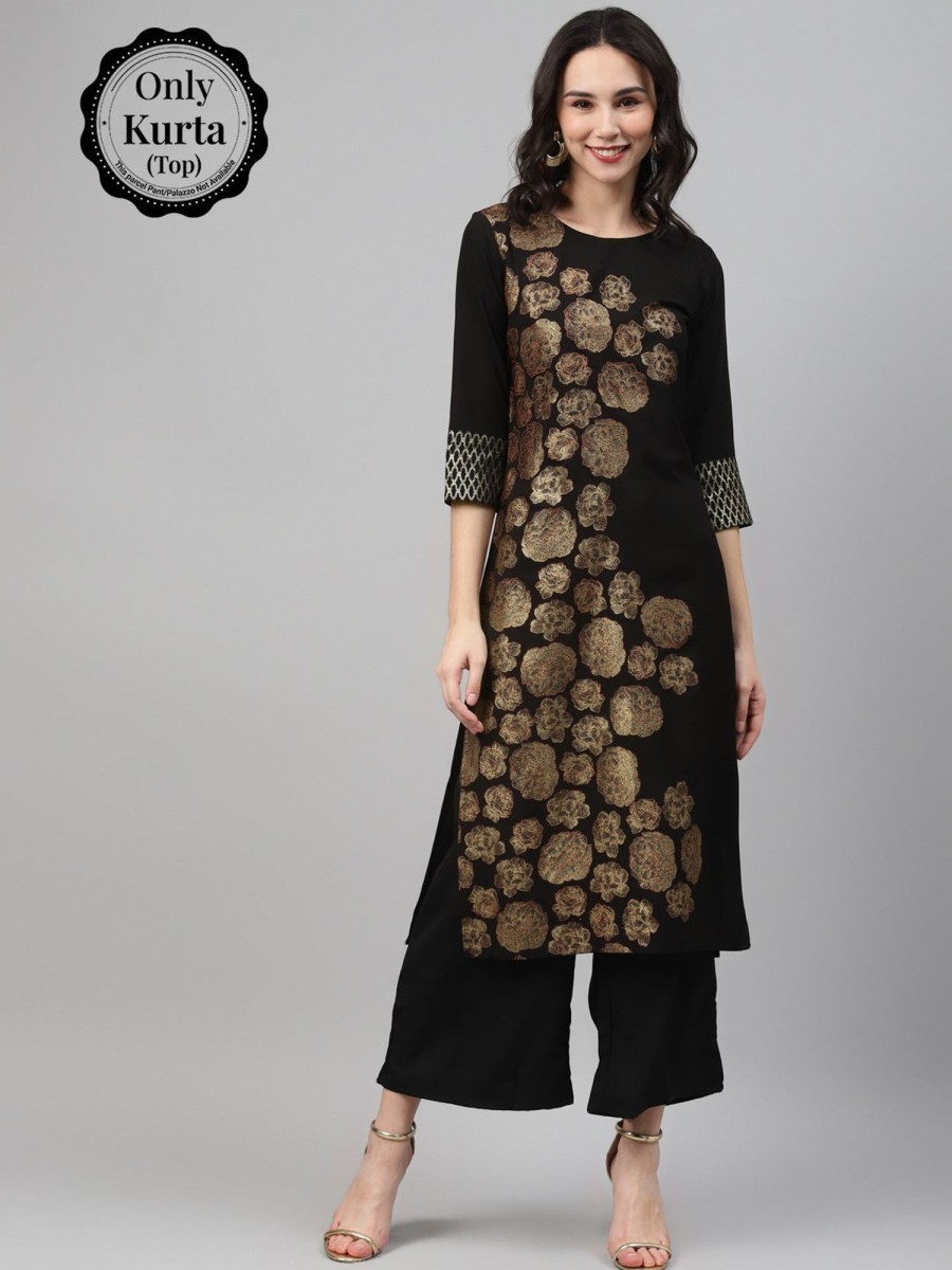 Women Ziyaa | Women'S Black Color Foil Print Straight Only Kurta