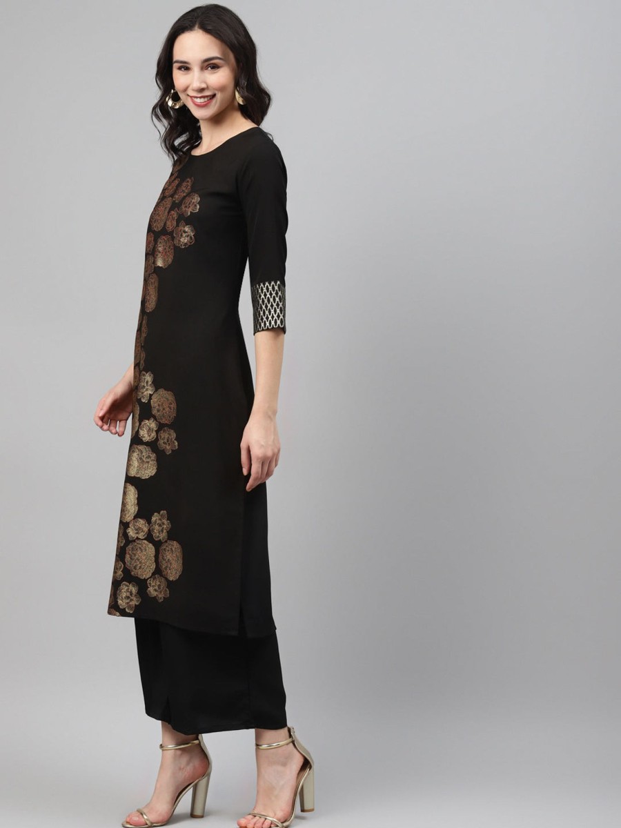 Women Ziyaa | Women'S Black Color Foil Print Straight Only Kurta