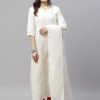 Women Miravan | Women'S Beige Embroidered Chikankari Kurta U0026 Dupatta - Miravan Cream