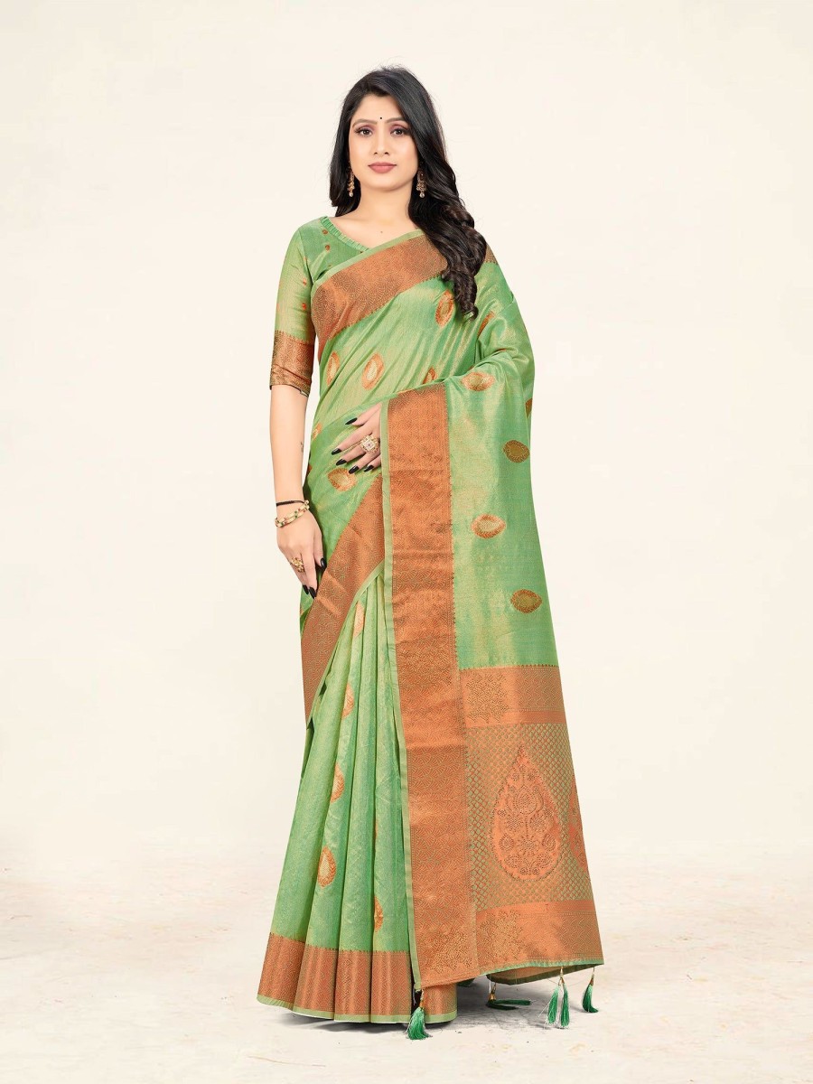 Women Sweet Smile | Women'S Light Color Stylish Saree With Blouse Set - Sweet Smile Green