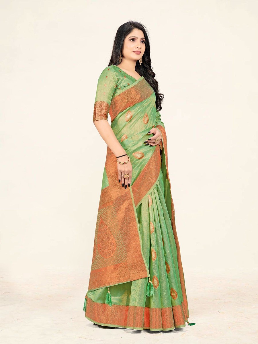 Women Sweet Smile | Women'S Light Color Stylish Saree With Blouse Set - Sweet Smile Green