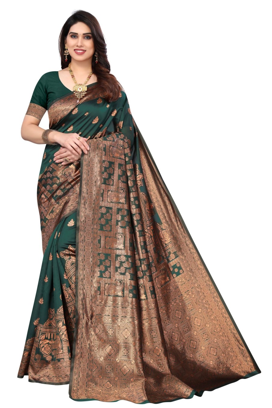 Women Varanga | Women'S Dark Color Banarasi Silk Saree With Blouse - Varanga Green