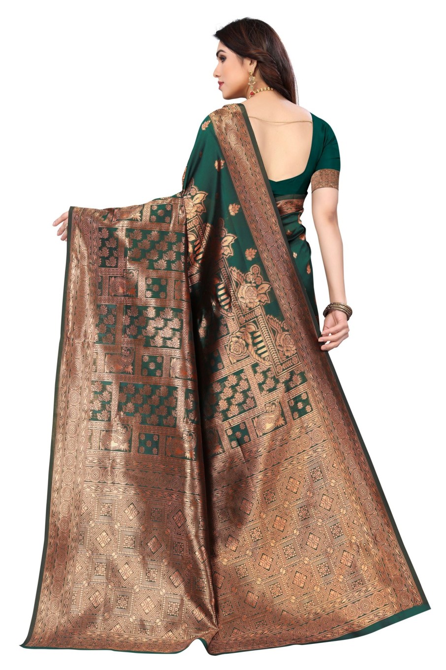 Women Varanga | Women'S Dark Color Banarasi Silk Saree With Blouse - Varanga Green