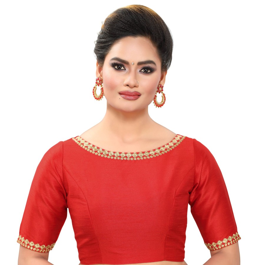 Women Madhu Fashion | Women'S Polyester Embroide Elbow Length Sleeve Readymade Blouse - Madhu Fashion Red