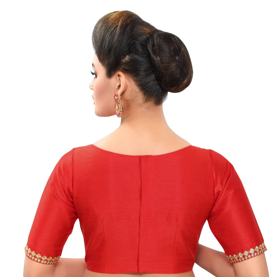 Women Madhu Fashion | Women'S Polyester Embroide Elbow Length Sleeve Readymade Blouse - Madhu Fashion Red