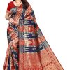 Women Varanga | Women'S Dark ::Red Color Banarasi Silk Saree With Blouse - Varanga Blue