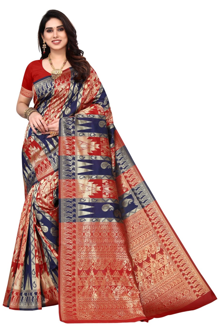 Women Varanga | Women'S Dark ::Red Color Banarasi Silk Saree With Blouse - Varanga Blue