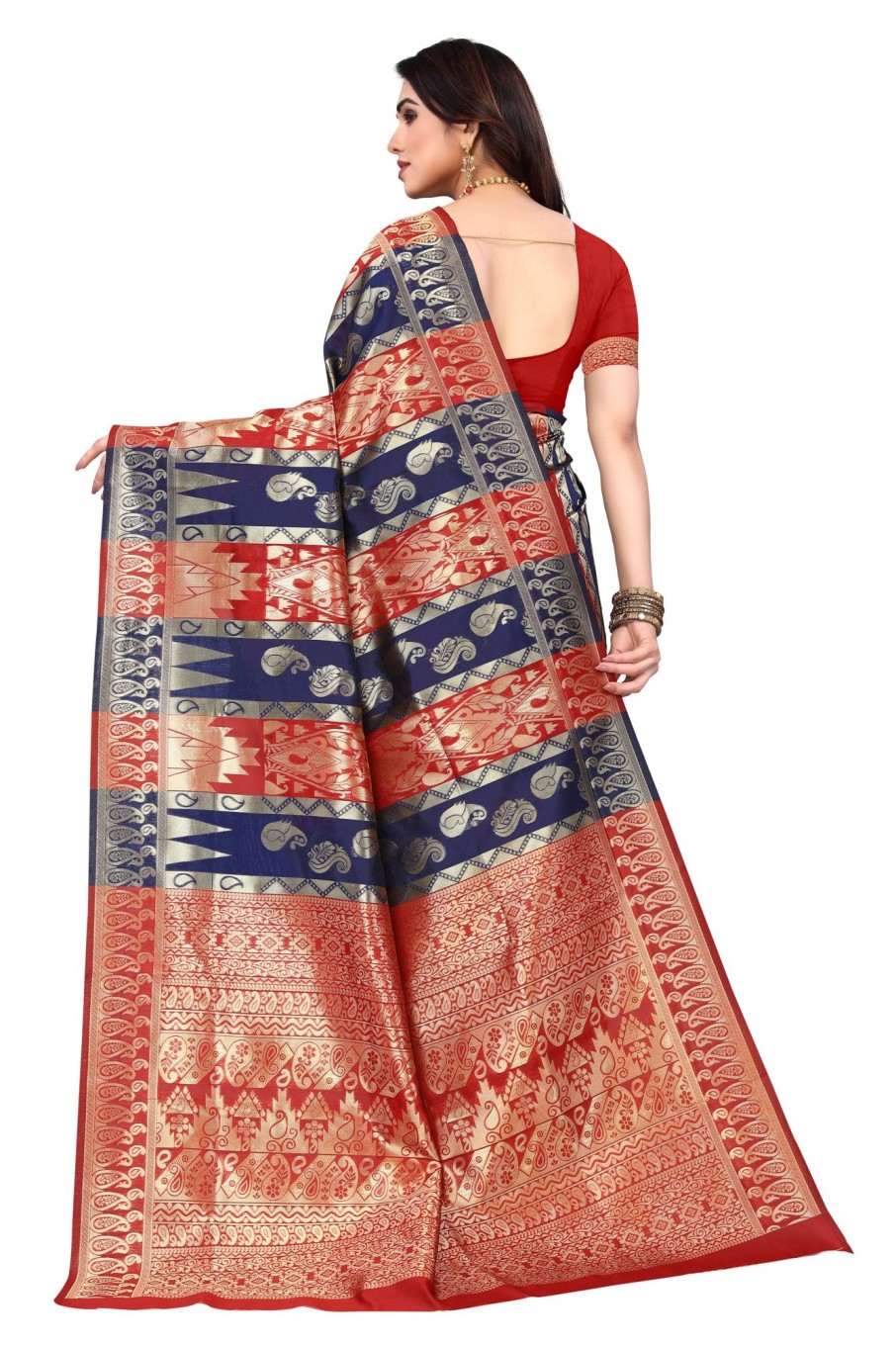 Women Varanga | Women'S Dark ::Red Color Banarasi Silk Saree With Blouse - Varanga Blue