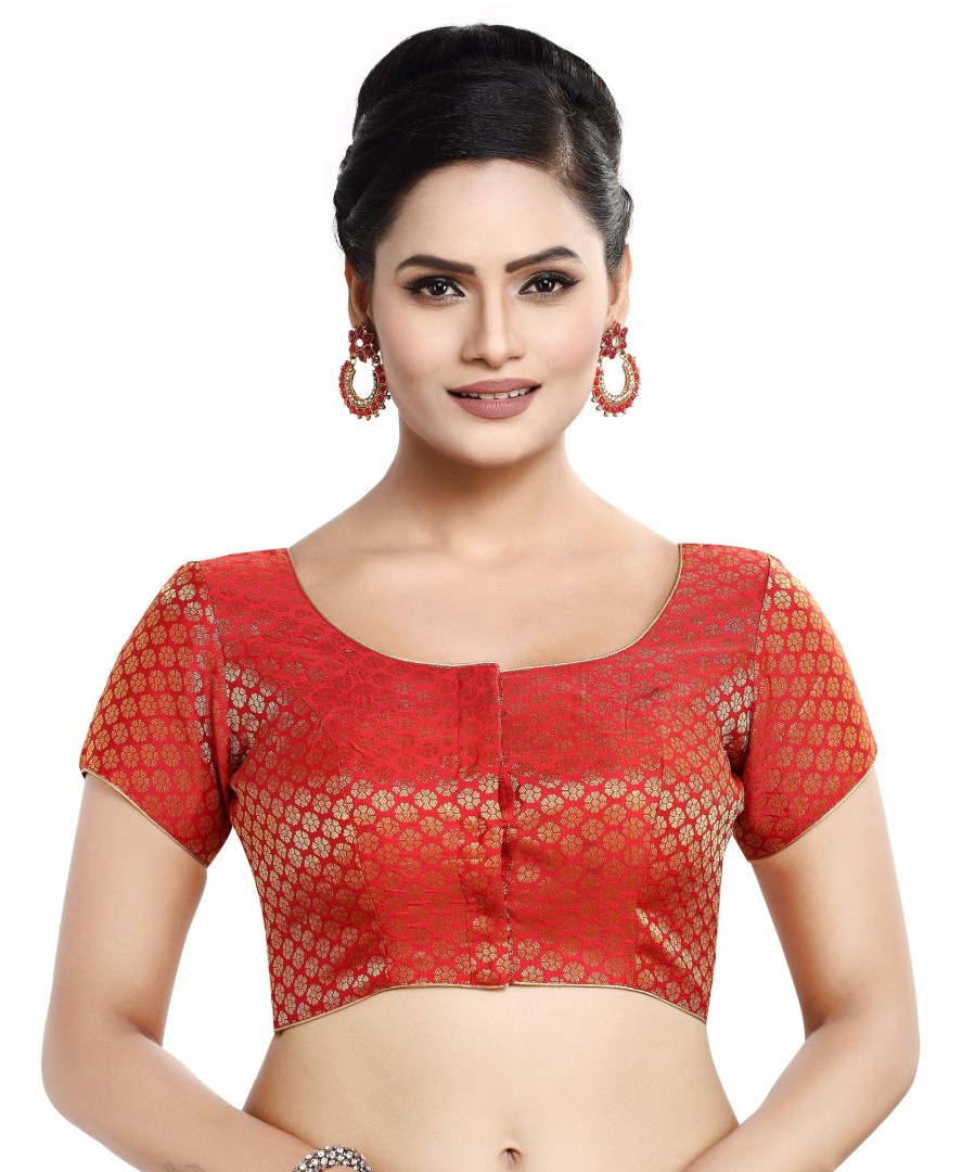 Women Madhu Fashion | Women'S Short Sleeves Banaras Brocade Readymade Saree Blouse - Madhu Fashion