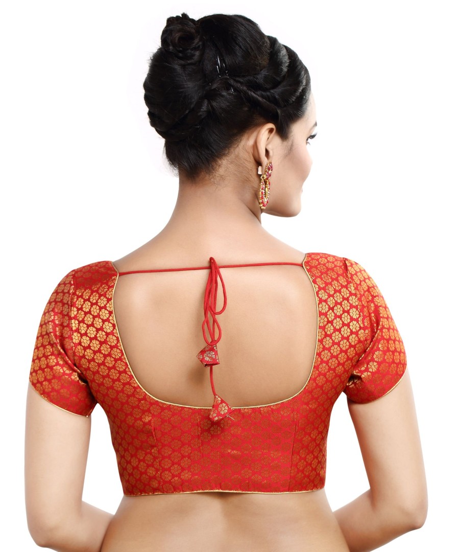 Women Madhu Fashion | Women'S Short Sleeves Banaras Brocade Readymade Saree Blouse - Madhu Fashion