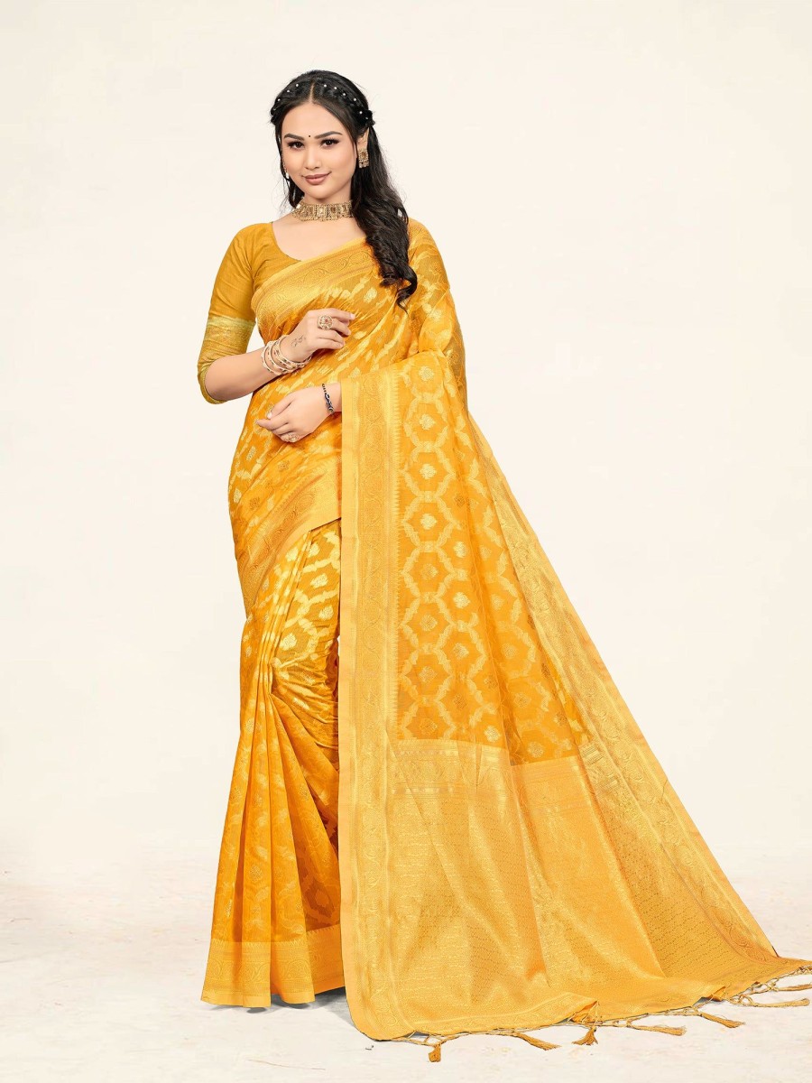 Women Sweet Smile | Women'S Color Stylish Saree With Blouse Set - Sweet Smile Yellow