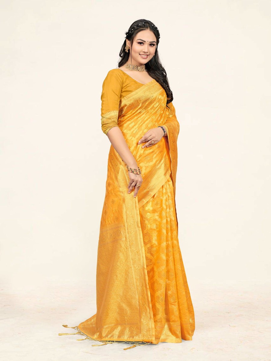 Women Sweet Smile | Women'S Color Stylish Saree With Blouse Set - Sweet Smile Yellow