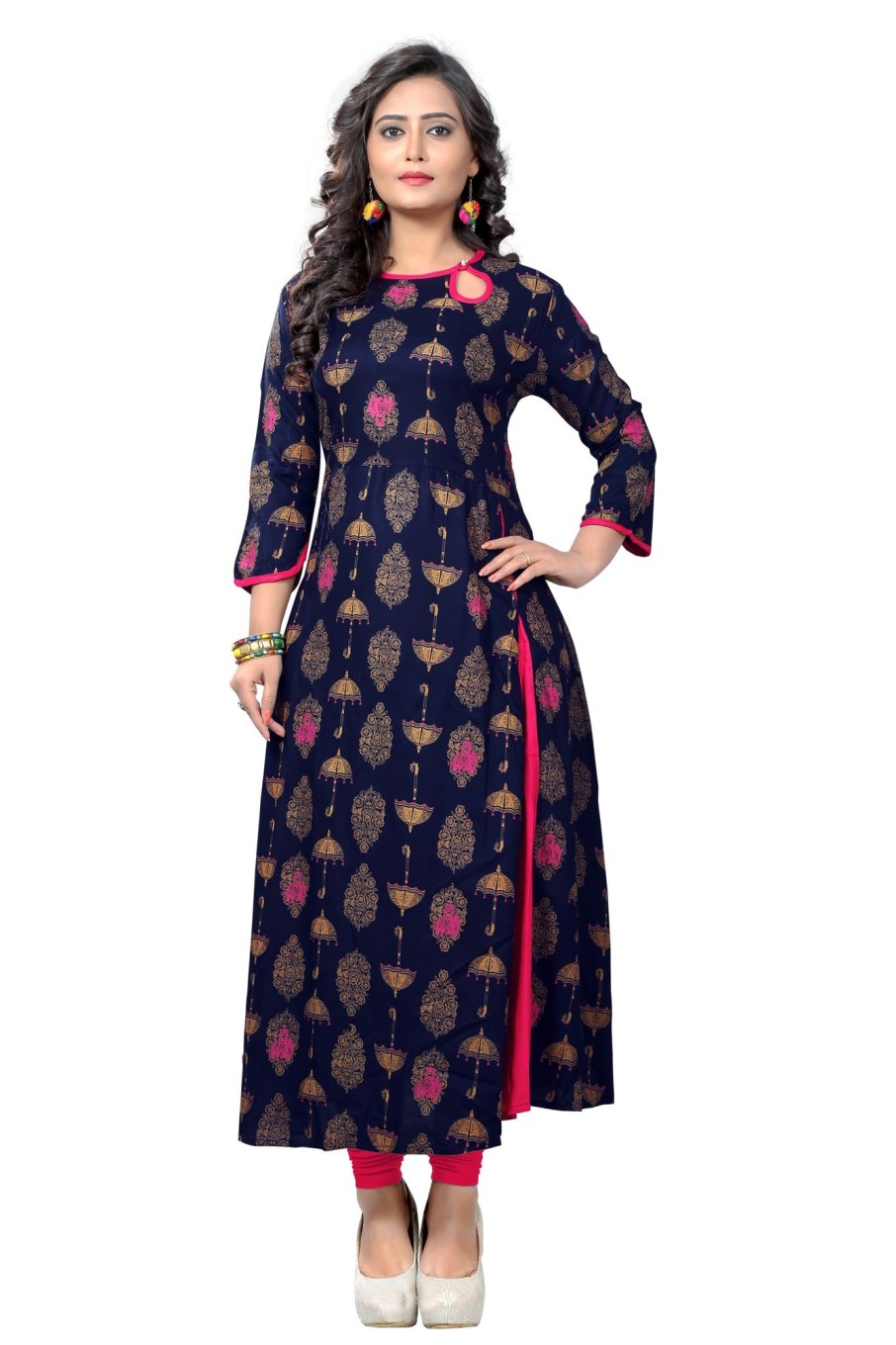 Women Vbuyz | Women'S Blue Rayon Kurta By Vbuyz (1Pc)