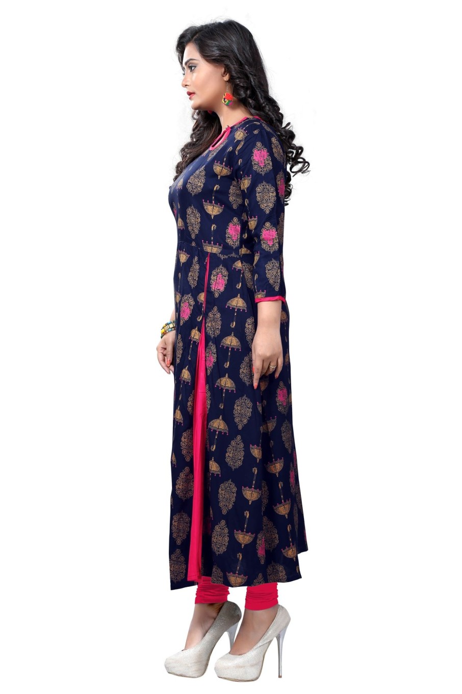 Women Vbuyz | Women'S Blue Rayon Kurta By Vbuyz (1Pc)