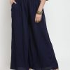 Women Wahe-NOOR | Women'S Navy Blue Solid Rayon Sharara - Wahe-Noor