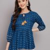 Women The Fab Factory | Women'S Key Hole A-Line Top - The Fab Factory Blue