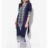 Women NOZ2TOZ | Women'S Indigo And White Ajrakh Hand Block Cotton Printed Straight Kurta - Noz2Toz