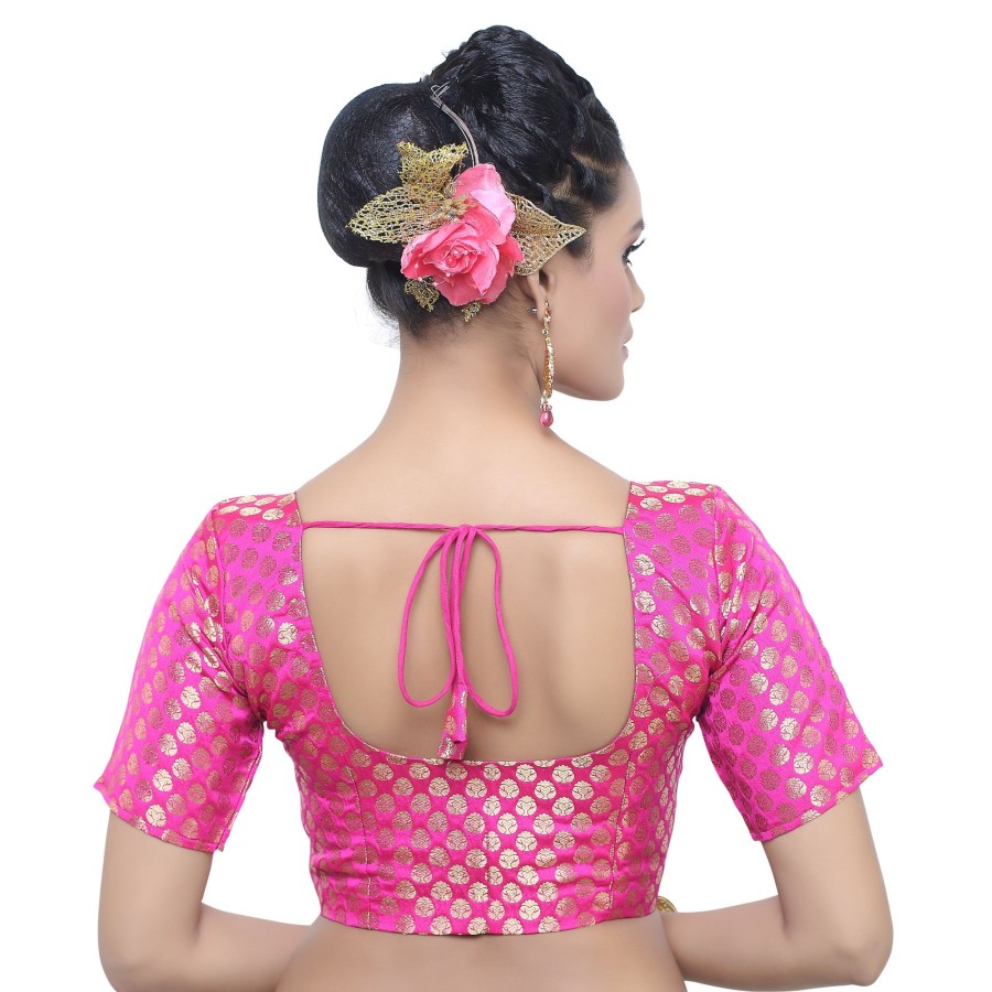 Women Madhu Fashion | Women'S Brocade Short Sleeve Readymade Blouse - Madhu Fashion Pink