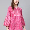 Women Bhama Couture USA | Pink U0026 White Cotton Bandhani Print Tunic - Bhama Couture Usa