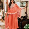 Women Monjolika | Women'S Peach Embroidered Georgette Sharara Salwar Kameez - Monjolika