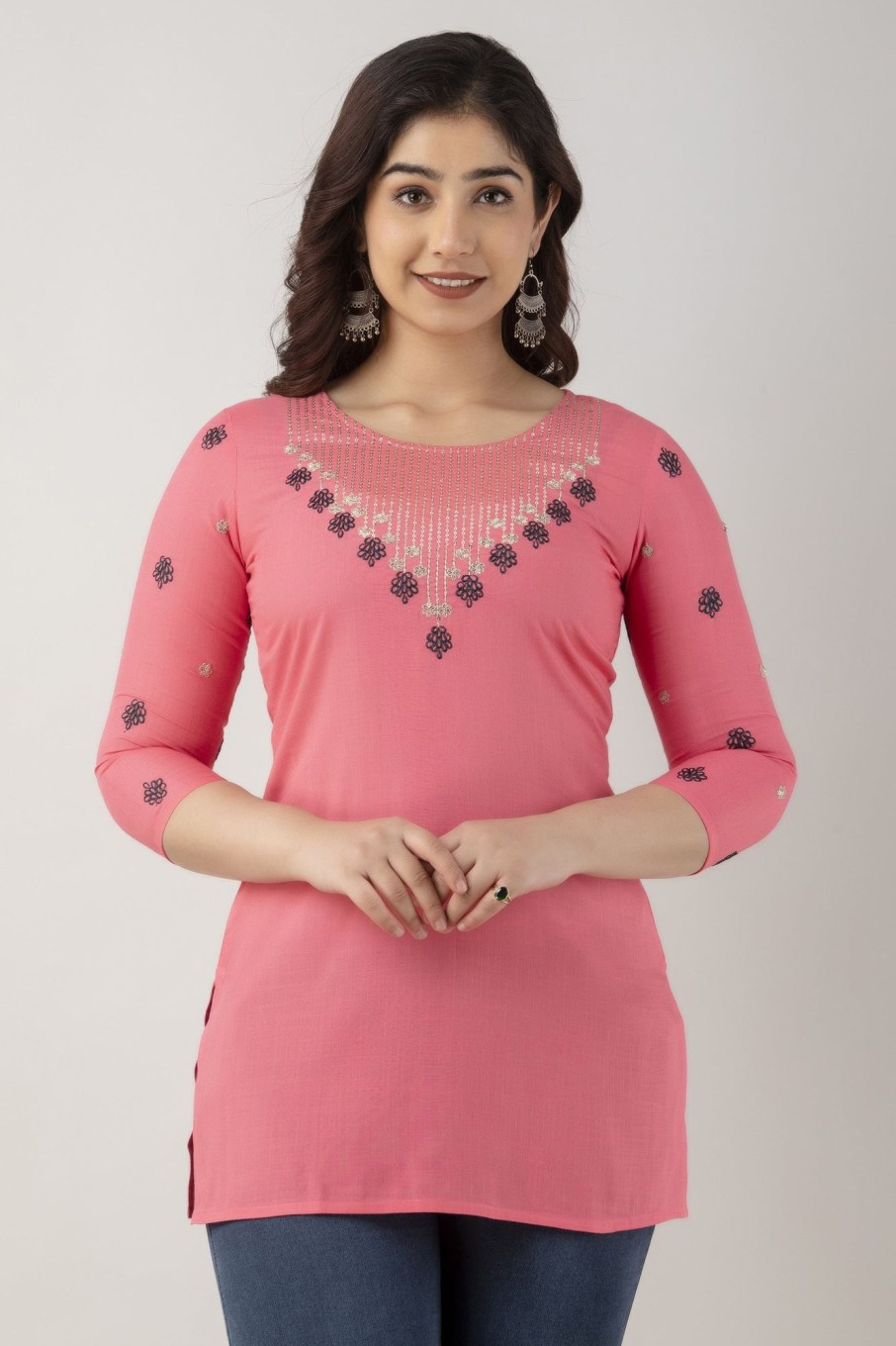 Women Charu | Women'S Embroidered Viscose Rayon Regular Top ( ) - Charu Peach