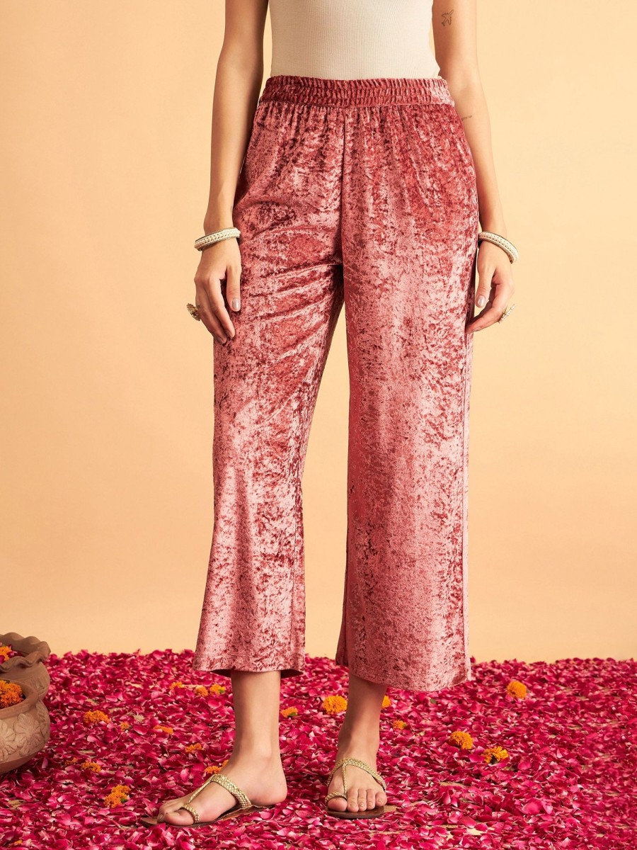 Women Lyush | Women'S Pink Velvet Straight Pants - Lyush