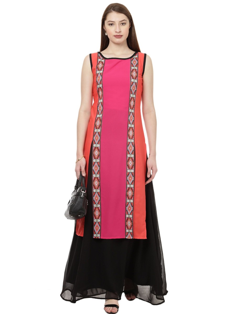 Women Ziyaa | Women'S Color Digital Print Straight Crepe Kurta - Ziyaa Pink