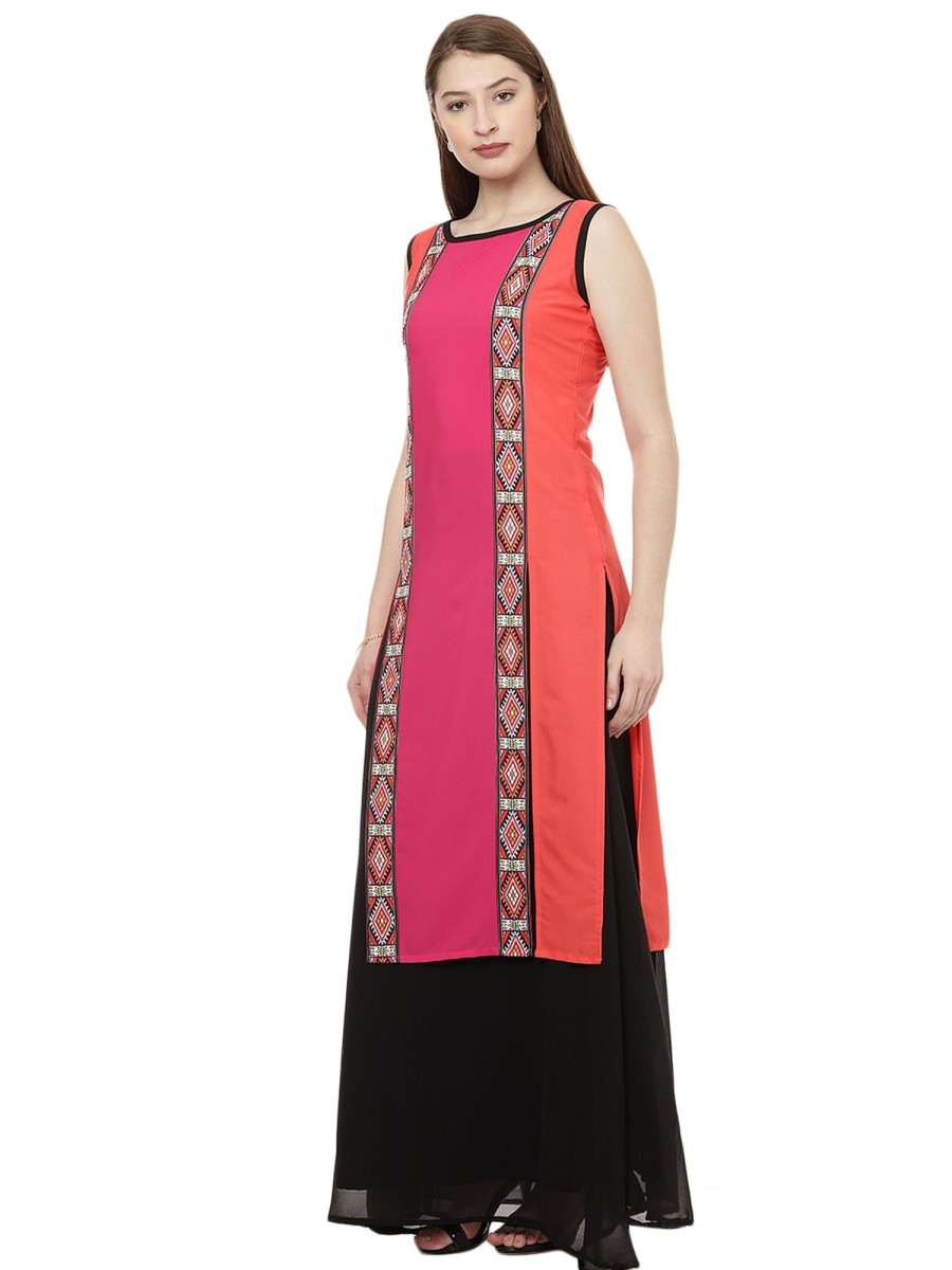 Women Ziyaa | Women'S Color Digital Print Straight Crepe Kurta - Ziyaa Pink