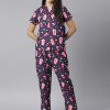 Women StyleStone | Women'S Popcorn Digital Print Night Suit Set - Stylestone Blue