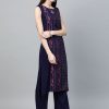 Women Ziyaa | Women'S Colour Khadi Print Straight Rayon Kurta - Ziyaa Navy Blue