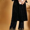 Women Lyush | Women'S Black Velvet Embroidered Straight Pants - Lyush