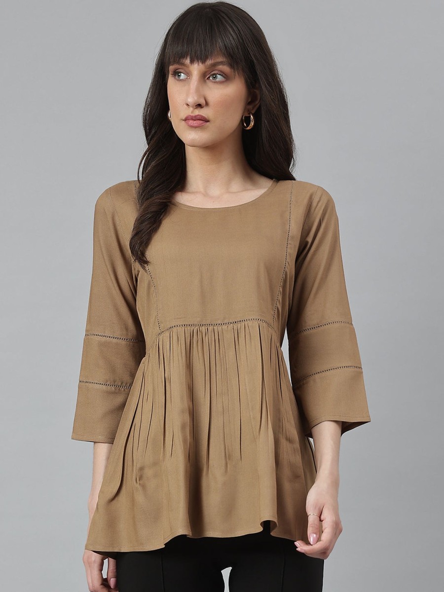 Women DECKEDUP | Women'S Rayon Soild Top - Deckedup Brown