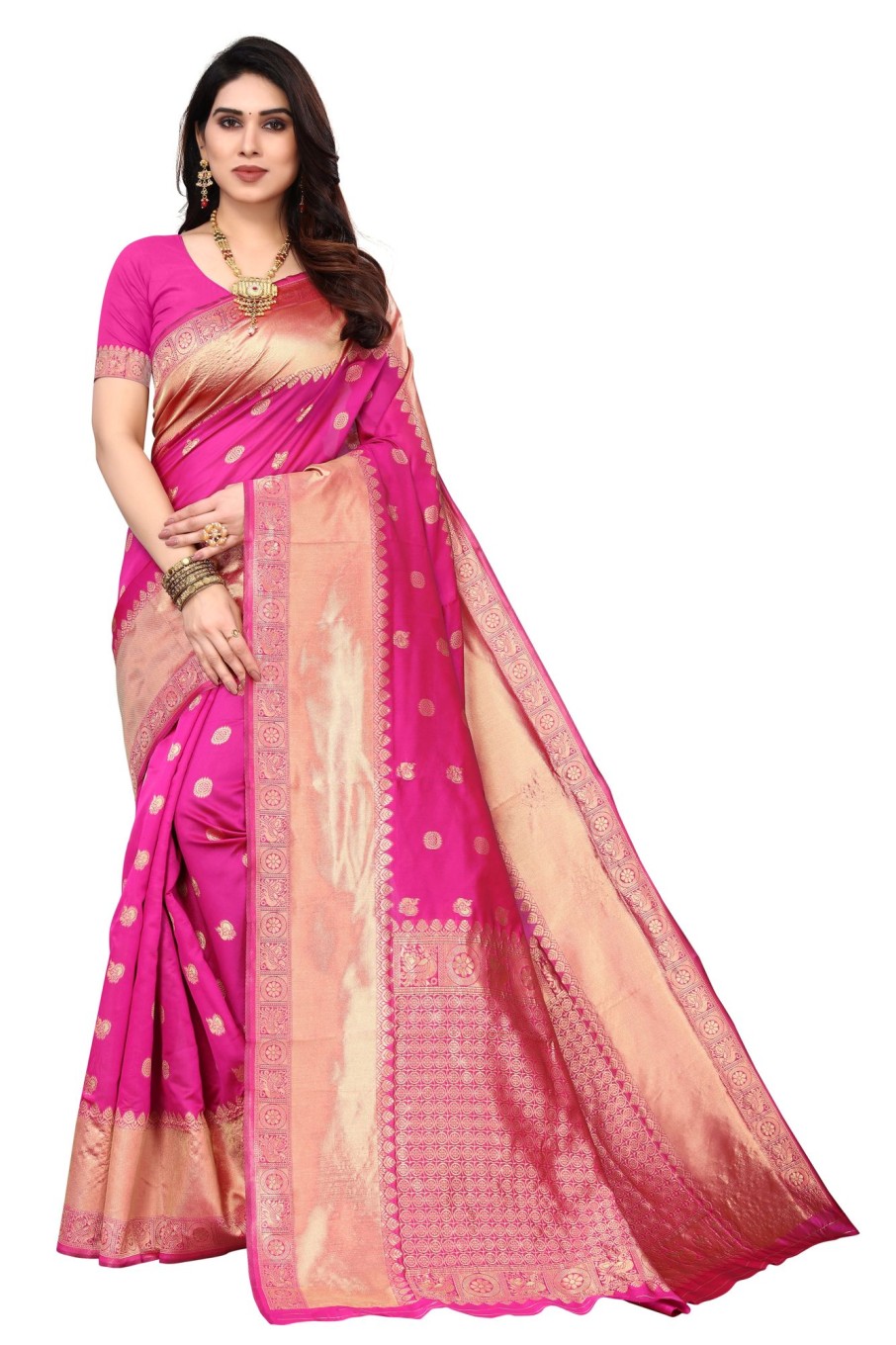 Women Varanga | Women'S Color Banarasi Silk Saree With Blouse - Varanga Pink